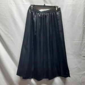 Koret Black Plisse Pleated silky feel elastic waist Holiday Work Maxi skirt Lg